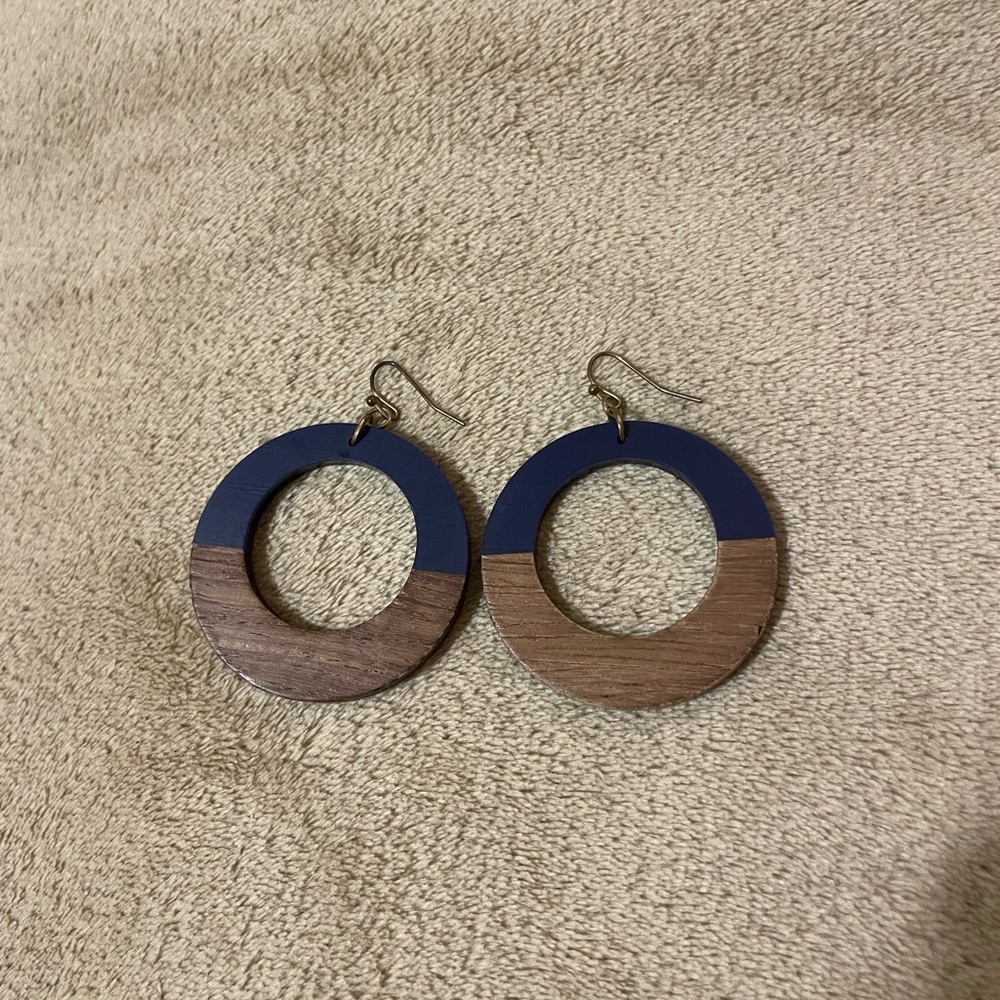 Two-Tone Wooden Hoop Earrings